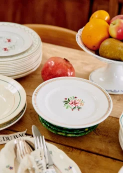 Sezane La Sélection Vintage|Assiettes à Dessert Anciennes, Crème Fleuries