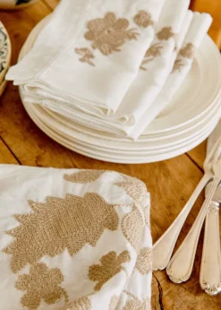 Sezane Les Tissus|La Vaisselle|Set De 4 Serviettes - Fleurs Brodées