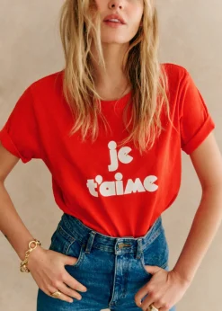 Sezane T-shirts|T-Shirt Je T'aime - Création Rose